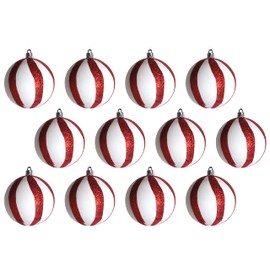 Candy Cane Christmas Baubles Tree Decoration Large 8cm - Red White Swirl - Set of 12