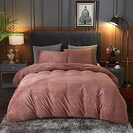 Ivellow Velvet Duvet Cover Queen Size 3 Pcs Flannel Blush Pink Duvet Cover Queen Velvet Comforter Cover Bedding Set Ultra Soft Cozy Solid Luxury Velour Duvet Cover Set Zipper Closure Corner Ties