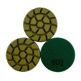 3" Resin Concrete Diamond Polishing Pads, #800 Grit, Dark Resin, Set of 3, 8mm Segment Height, Dry or Wet for Walkbehind Grinders