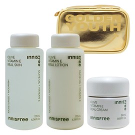Innisfree Olive Vitamin E Real 3-piece set (skin + lotion + cream) + GOLDEN YOUTH pouch (gold) provided / 이니스프리 올리브 비타민 E 리얼 3종구성(스킨+로션+크림)+GOLDEN YOUTH 파우치(골드) 증정