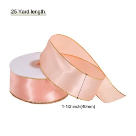 sourcing map 4cm 23m Wide Satin Ribbon with Gold Edges Border Grosgrain Fabric Ribbon for Gift Wrapping Wedding Bouquet, Dusty Pink