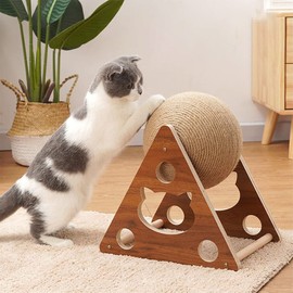 Unbranded Cat Scratcher Toy Natural Sisal Pet Scratching Ball Interactive Solid Wood