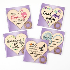 Pack of 5 Handcrafted Wooden Hanging Hearts with Encouraging Message – x5 Set Inspirational Wall Signs for Self-Care, Home Decor, or Thoughtful Gifts