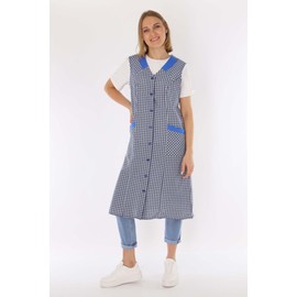 Schuerzenfabrik Button Gown Women's Mixed Fabric Checked Apron Sleeveless Cooking Apron Smock Apron, design 11