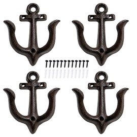 Notakia Decorative Wall Hooks Mounted Antique Shabby Chic Metal Cast Iron Nautical Anchor Design Wall Hooks Hanger, Vintage Rustic Cast Iron Wall Hooks,Screws Included (Brown Anchor 4Pcs)