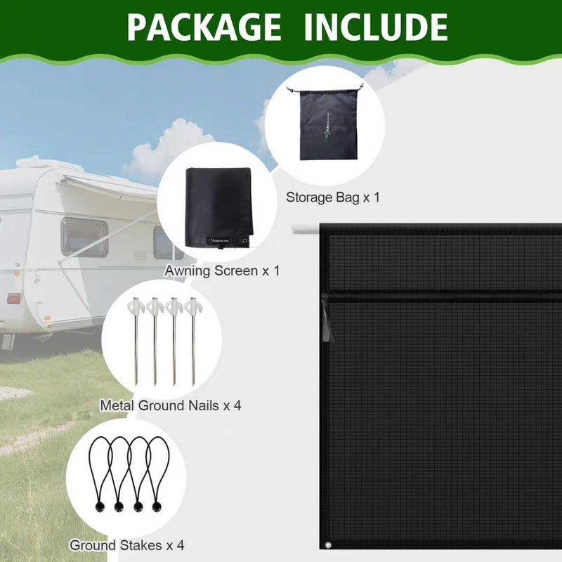Dulepax RV Awning Shade Screen with Zipper 8'X15'3'' -Second Generation