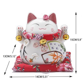 KIUINNO Lucky Cat Ceramics Maneki Neko Waving Arm Chinese Feng Shui Decor Fortune Good Luck Piggy Bank Cat Figurine