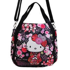 RINRE KTBW Sanrio SANRIO Women's Shoulder Bag, Kitty, Japanese Pattern, 2-Way Handbag, Mini Tote, Japanese Pattern, Kimono, Cherry Blossom Butterfly
