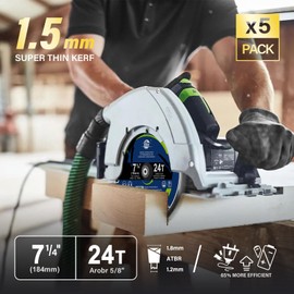 EZee 5-Pack 7-1/4 Inch Circular Saw Blade 24T with 5/8 Inch Arbor,ATBR TCT Carbide-Tipped,0.06 Inch Super Thin Kerf Saw Blade for Various Wood Cutting, Framing,Plywood, MDF, OSB,Max RPM 8300