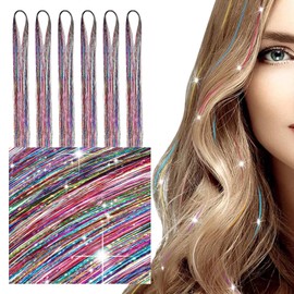 Hair Tinsel Glitter Hair, 1200 Strands 47 Inches Mixed Colours Glitter Tinsel Hair Extensions, Shiny Colourful Fairy Hair Hair Tinsel Glitter Hair Strands for Women Children Cosplay Party