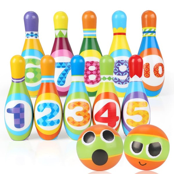 Bowling Set Children, Skittles Game for Children, Bowling Set with 10 Cones and 2 Balls, Indoor and Outdoor Garden Toy Gifts, Can Throwing Children's Bowling Ball, Games from 3 Years