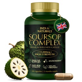 Soursop Graviola Capsules | Extra High Strength 15,000mg 30:1 Extract Per Serving & 40mg Vitamin C& 10mg zinc picolate | Potent Antioxidant, 2 Month Supply, Superfruit Supplement