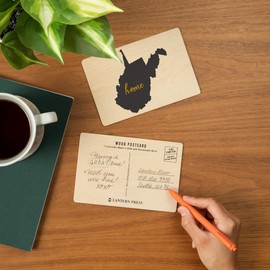 West Virginia, Home State, Gray on White (4x6 Birch Wood Postcards, 2-Pack Stationary, Rustic Home Wall Decor)