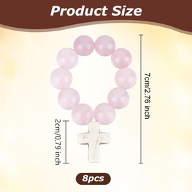 OLYCRAFT 8Pcs Rose Quartz Rosary Beads with Cross Pendant 10mm Natural Stone Catholic Rosary Beads with Cord Round Dyed Rosary Beads for Women Men Baptism First Communion Confirmation