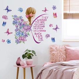 Runtoo Colorful Inspirational Quotes Wall Decals Purple Butterfly Girls Wall Sticker Flower I am The Storm Saying Bedroom Living Room Classroom Wall Decor
