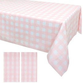 2 Pcs Pink and White Checkered Tablecloth 54 ×108 Inches Rectangle Gingham Tablecloth Disposable Plastic Waterproof Table Cover for Outdoor Picnic, Kitchen, Holiday Birthday Party