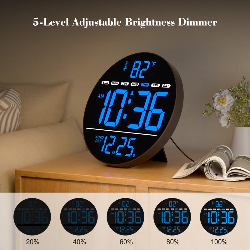 WallarGe Large Digital Wall Clock with LED Display, Electric Wall
