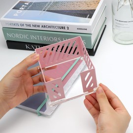 Pink Sticky Note Holder 4x4 Clear Acrylic Base Business Card Holder Metal Mesh Post a Notes Holder for Home School Desk Organizers Accessories Supplies