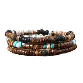 COLORFUL BLING Retro Surfer Stackable Bracelet Wood Beads Heishi Brown Coconut Puka Shell Beaded Bracelets-brown