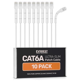 Everest Media Solutions - Paquete de 10 cables de conexión ultradelgados Cat6A, 10 pies (blanco)
