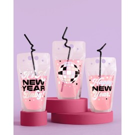 xo, Fetti New Years Eve Party Drink Pouches - 15 pcs | NYE Party Favors, Happy New Year Decorations, NYE 2023 Cups Decor