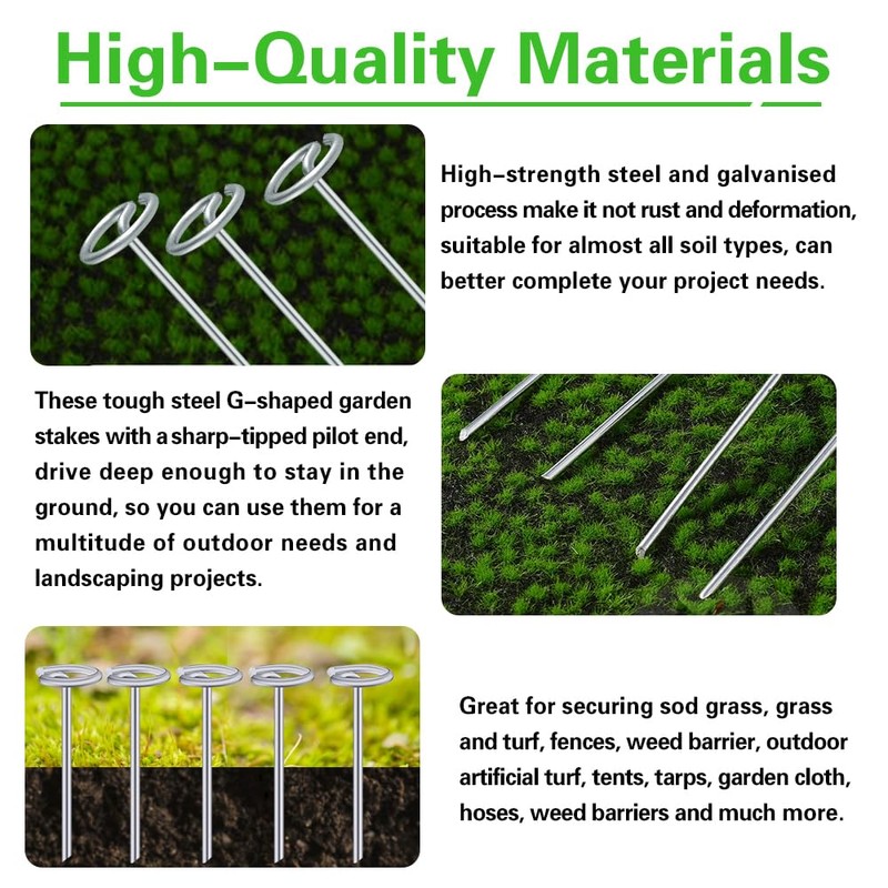 Bakulyor 200Pcs Circle Top Landscape Staples, 6 Inch Garden Stake
