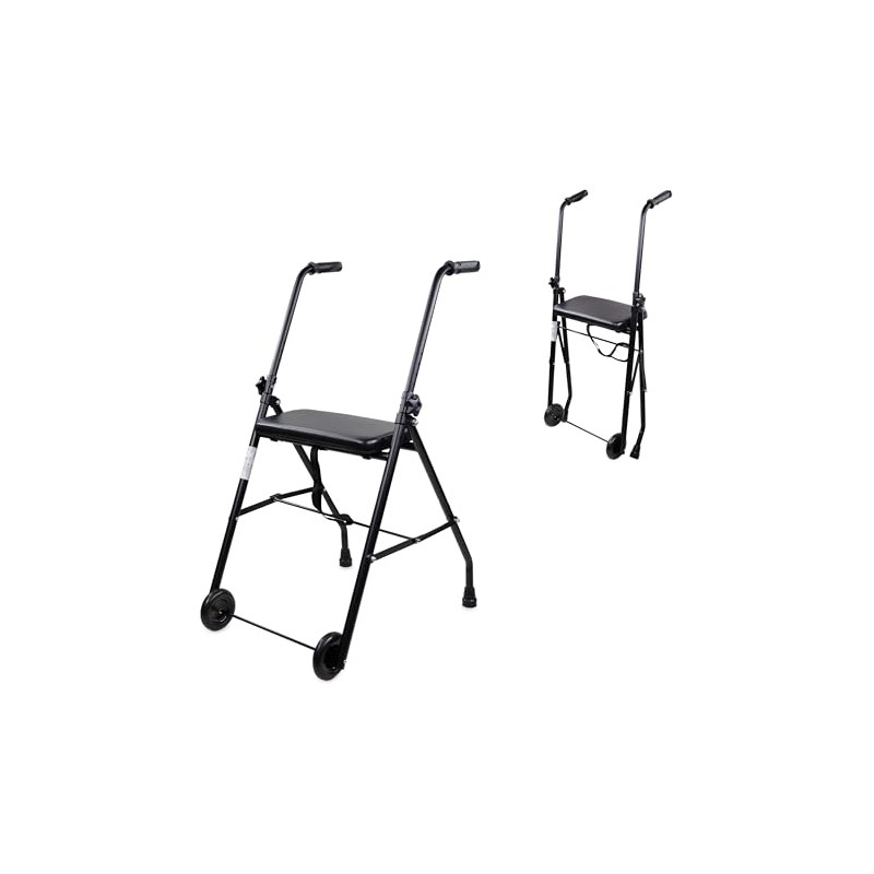 Mobiclinic®, Folding Walker, Adjustable, Ergonomic Grips, Non-Slip Ferrules, with Seat