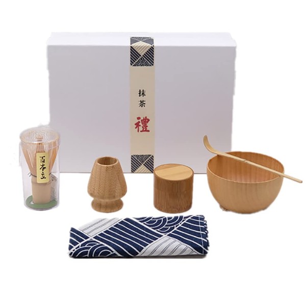 ANCLLO 5 Piece Japanese Matcha Tea Set Whisk Bowl Holder Bamboo Spoon Bamboo Matcha Tins for Traditional Japanese Tea Ceremony
