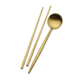 Studio Nova Gold 18/10 Stainless Steel Chopstick Spoon Set, 3-Piece, Gold