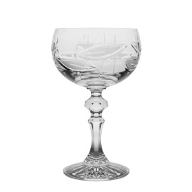 Barski Champagne Glasses - Flute - Saucer - Belle Coupe - Set of 6 Glasses - Hand Cut Crystal - Frosted Leaf Design - Each Glass is 6.5 oz Made in Europe