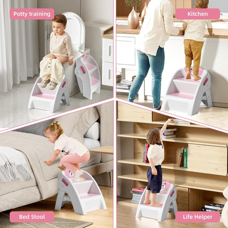 Folding Kids Step Stool for Bathroom and Potty Training,Anti-Slip, Anti-Tip