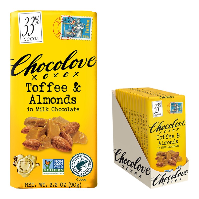 Chocolove Toffee & Almond Milk Chocolate Bars | 33% Cocoa