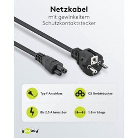 Wentronic 93586 power cable - power cables (Male/Female, CEE7/7 Schuko, C5 coupler, Black, 10 / 16)