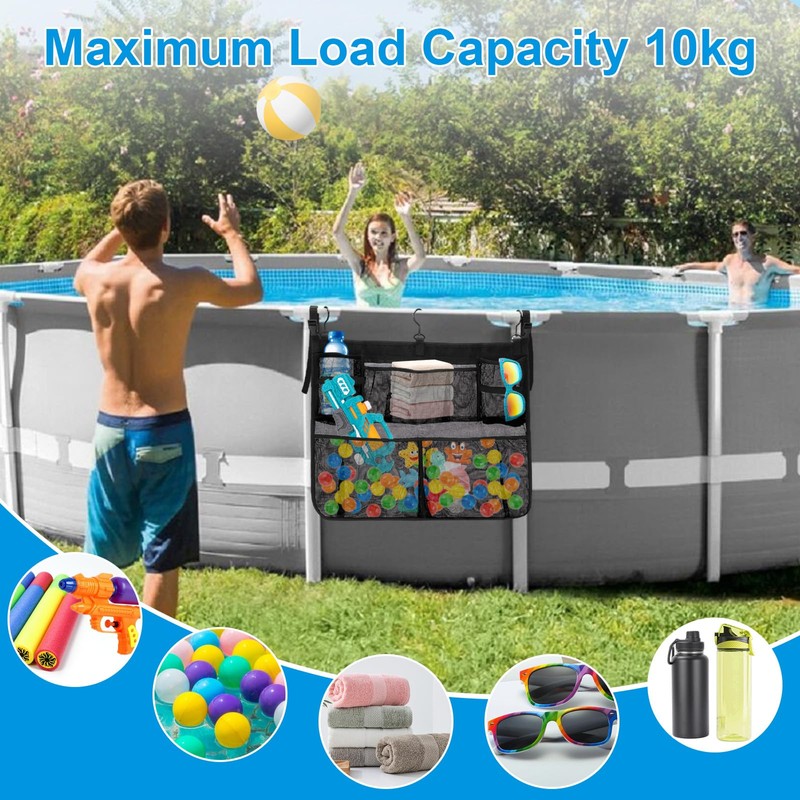 Cyiecw Pool Storage Bag with 3 Hooks, Removable Pool Storage