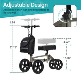 ELENKER All-Terrain Knee Scooter, Foldable Knee Walker, Better Alternative to Crutches for Foot Injuries Champagne