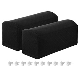 uxcell 2Pcs Stretch Armrest Covers, Polyester Diamond Pattern Soft Armchair Slipcovers Couch Recliner Arm Cover with Twist Pins for Chair Sofa Protector, Black