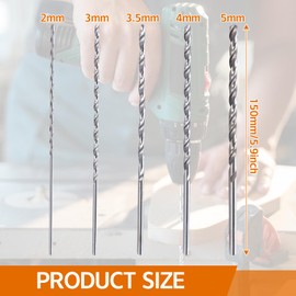5 PCS Extra Long Twist Drill Bits 150mm High-speed Steel HSS Twist Drill Bit Kit 2mm 3mm 3.5mm 4mm 5mm Wood Drill Bits for Wood Metal and Plastic DIY Home Metal Drill Bits Set