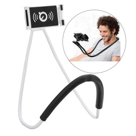 Flexible Long Arms Stand Clip Holder,Hanging on Neck Universal Mobile Phone Stand Lounger's Bracket for Mobile Phone Tablet PC Desktop(White)