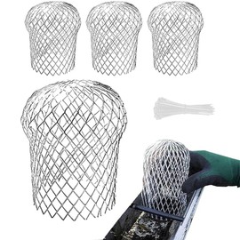 4 Pcs Downspouts Gutter Guards, 3.5 Inch Aluminum Gutter Guard Filter Strainer, Expandable Leaf Filter Strainer Gutter Downspout Protectors Screen for Preventing Leaves Debris Blockage (Round Head)