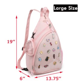 Oxford Ita Bag Kawaii Pin Display Chest Pack Single Shoulder Bag Sport Zipper Backpack Hiking Daypack, Large