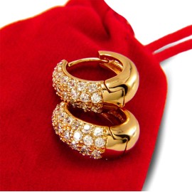 Blue Diamond Club - 18ct Gold Filled Womens Party Earrings Tapered Hoop White Crystals