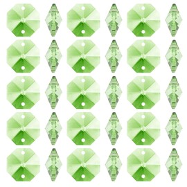 PATIKIL K9 Crystal Octagon Beads 2 Holes Pendants, 100 Pack 14mm Chandelier Prisms Parts Ornaments Hanging Beads for DIY Arts Crafts Decoration, Light Green