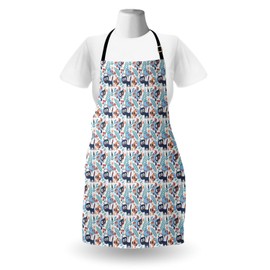 Ambesonne Forest Friends Apron, Autumn Themed Cartoon Pattern with Cats Birds Acorns and Leaves, Unisex Kitchen Bib with Adjustable Neck for Cooking Gardening, Adult Size, Multicolor