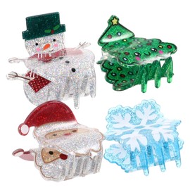 DECHOUS 4pcs Christmas Hair Clips Claw Festive Small Hair Accessories for Women Featuring Santa Snowman Christmas Tree and for Holiday Styling and Parties