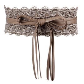 Acecharming Obi Belt for Women, Fashion Style Faux Leather Wrap Belt Wide Band, Womens Belts for Dress, Lace Kaki, One Size