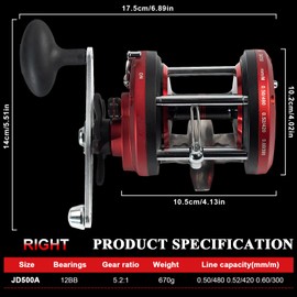 FREE FISHER Round Baitcasting Fishing Reel 5.2:1 Gear Ratio Stainless Steel 12Ball Bearings CNC-Machined Aluminum Large Capacity Smooth Power Conventional Baitcasting Reel Fishing Round Trolling Reel