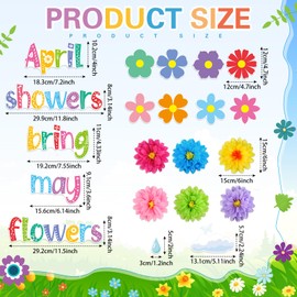 TaoBary 96 Pcs April Showers Bring May Flowers Bulletin Board Cutouts with 3D Tissue Paper Flower Spring Bulletin Board Classroom Decoration for School Home Game Party Supplies(Cloud)