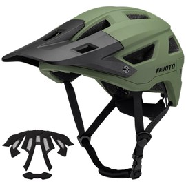 Favoto Mountain Bike Bicycle Helmet with Visor Lightweight - Double Inmould Technology MTB Helmet for Men and Women Road Bike Helmet L (57-61 cm) Adjustable Army Green