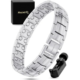 MagnetRX Ultra Strong Magnetic Bracelet - Magnetic Bands for Men - Men's Bracelet Adjustable Length with Sizing Tool (Silver)