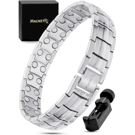 MagnetRX Ultra Strong Magnetic Bracelet - Magnetic Bands for Men - Men's Bracelet Adjustable Length with Sizing Tool (Silver)